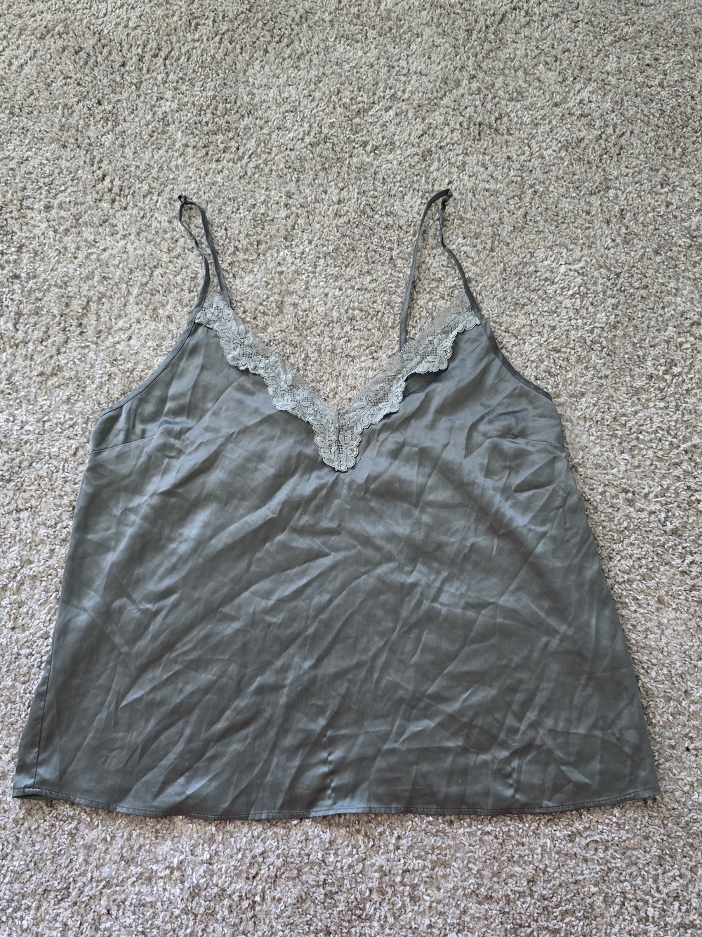 Primark Olive Green Lace-Trim Camisole Adjustable Spaghetti Strap Size M 8/10